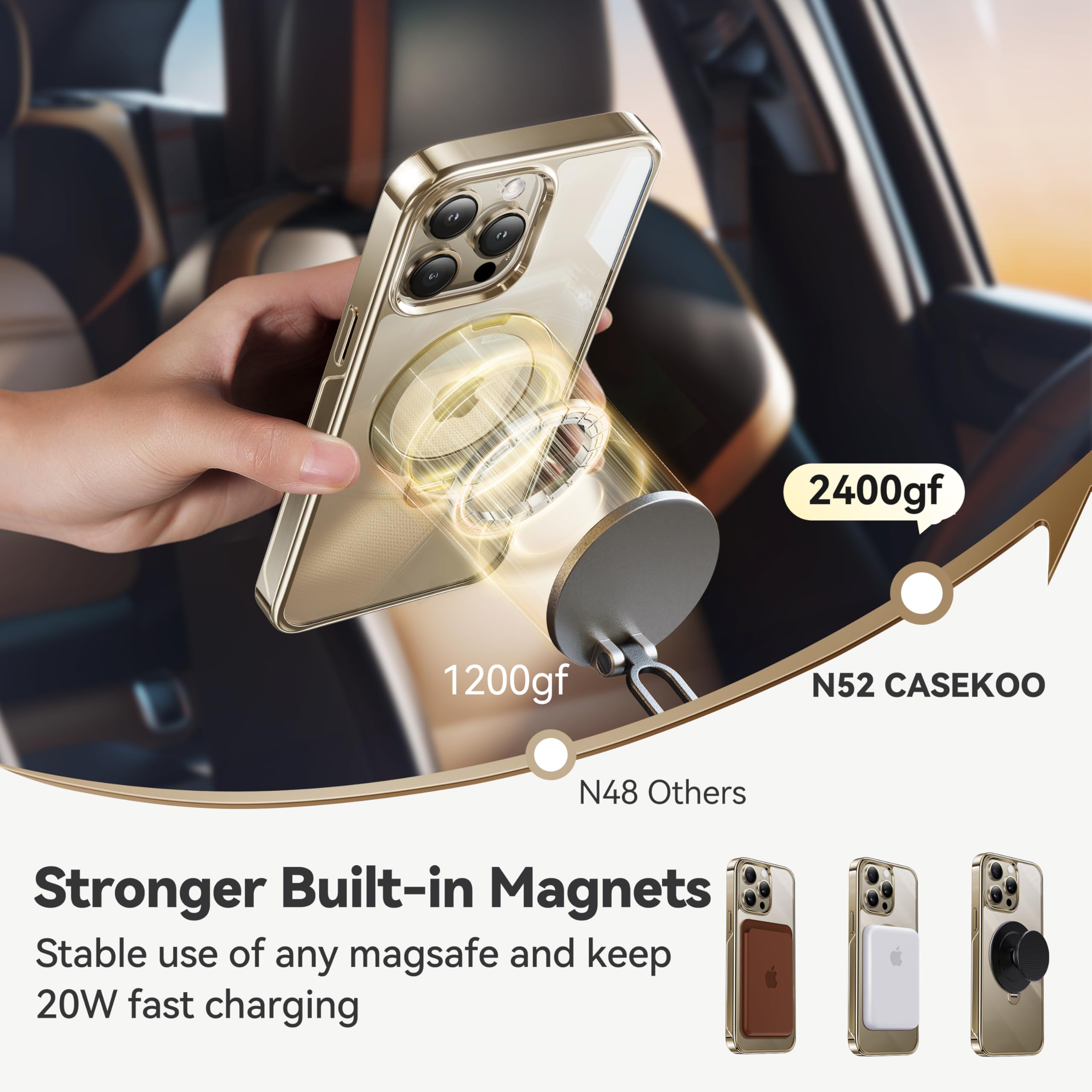 Foto 5 pulgar | Funda Casekoo Titanium Con Soporte Magnético Giratorio De 360° Para Iphone 15 Pro De 6.1 Pulgadas, Dorada - Ve