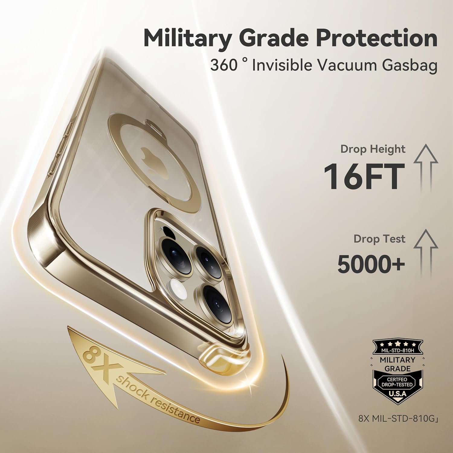 Foto 5 | Funda Casekoo Titanium Con Soporte Magnético Giratorio De 360° Para Iphone 15 Pro De 6.1 Pulgadas, Dorada - Ve