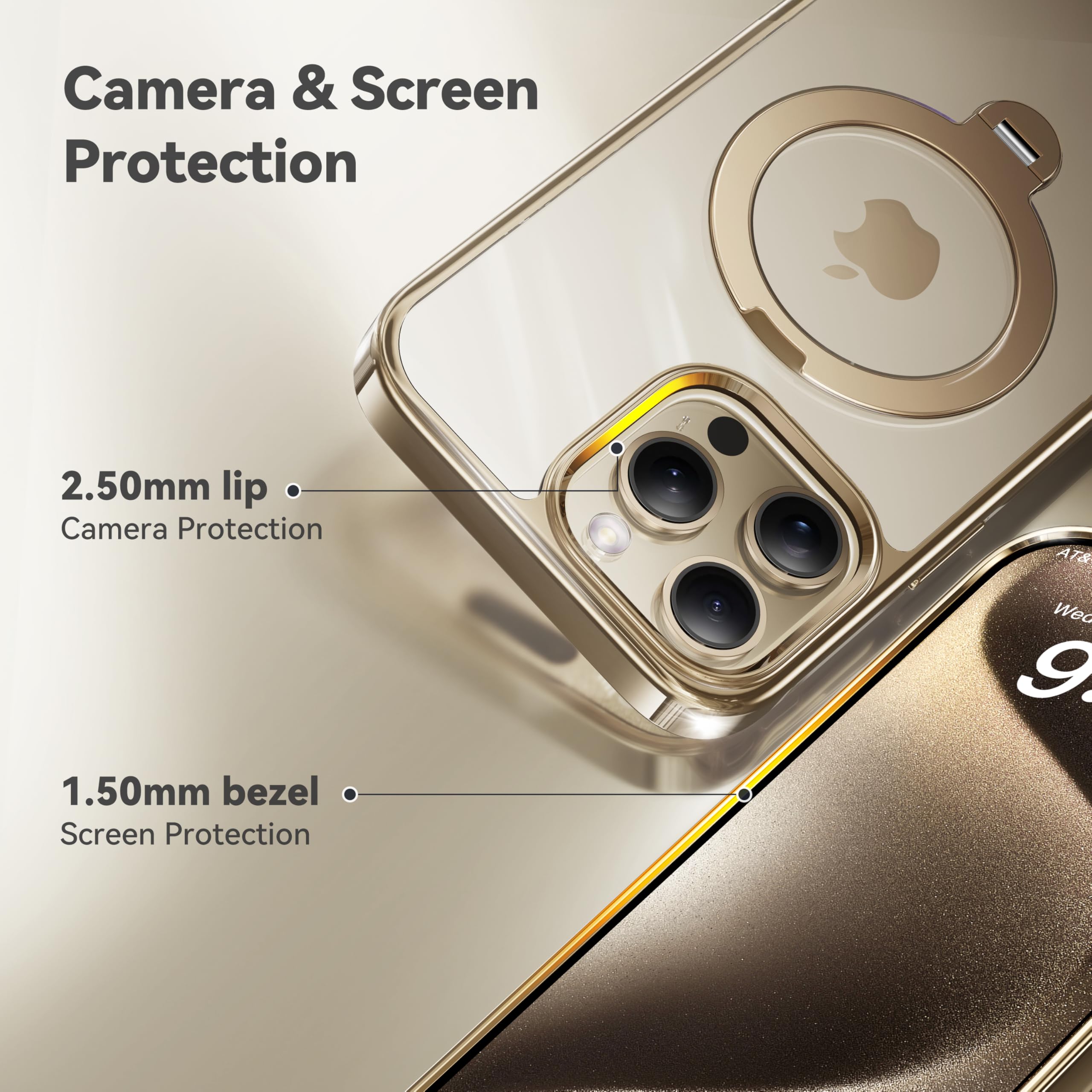 Foto 7 | Funda Casekoo Titanium Con Soporte Magnético Giratorio De 360° Para Iphone 15 Pro De 6.1 Pulgadas, Dorada - Ve
