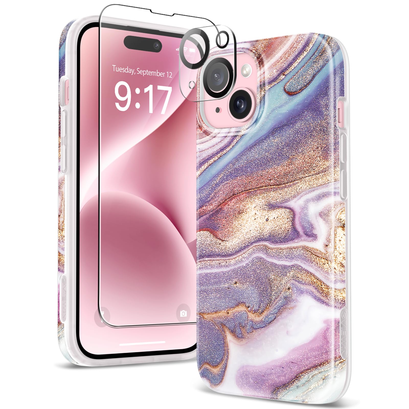 Foto 2 pulgar | Funda De Teléfono Gviewin Marble Para Iphone 15 6.1 2023 Con Protectores - Venta Internacional.