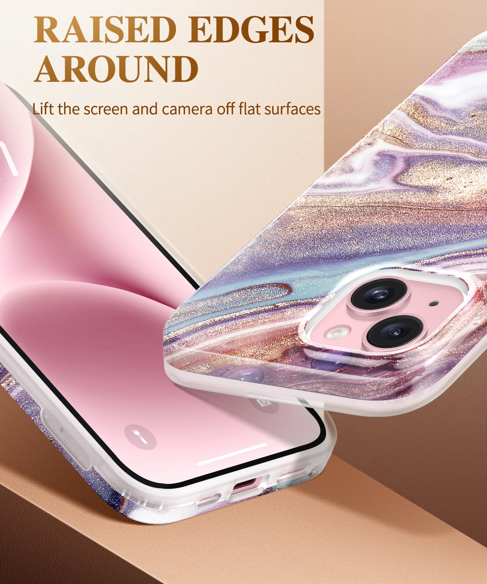 Foto 4 pulgar | Funda De Teléfono Gviewin Marble Para Iphone 15 6.1 2023 Con Protectores - Venta Internacional.