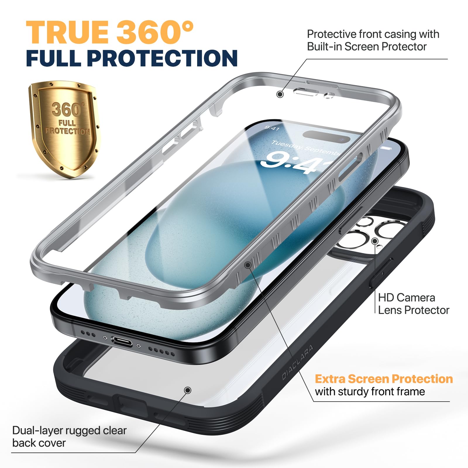 Foto 3 pulgar | Funda Para Teléfono Diaclara Diseñada Para Iphone 15 6.1 (negro/transparente) - Venta Internacional.
