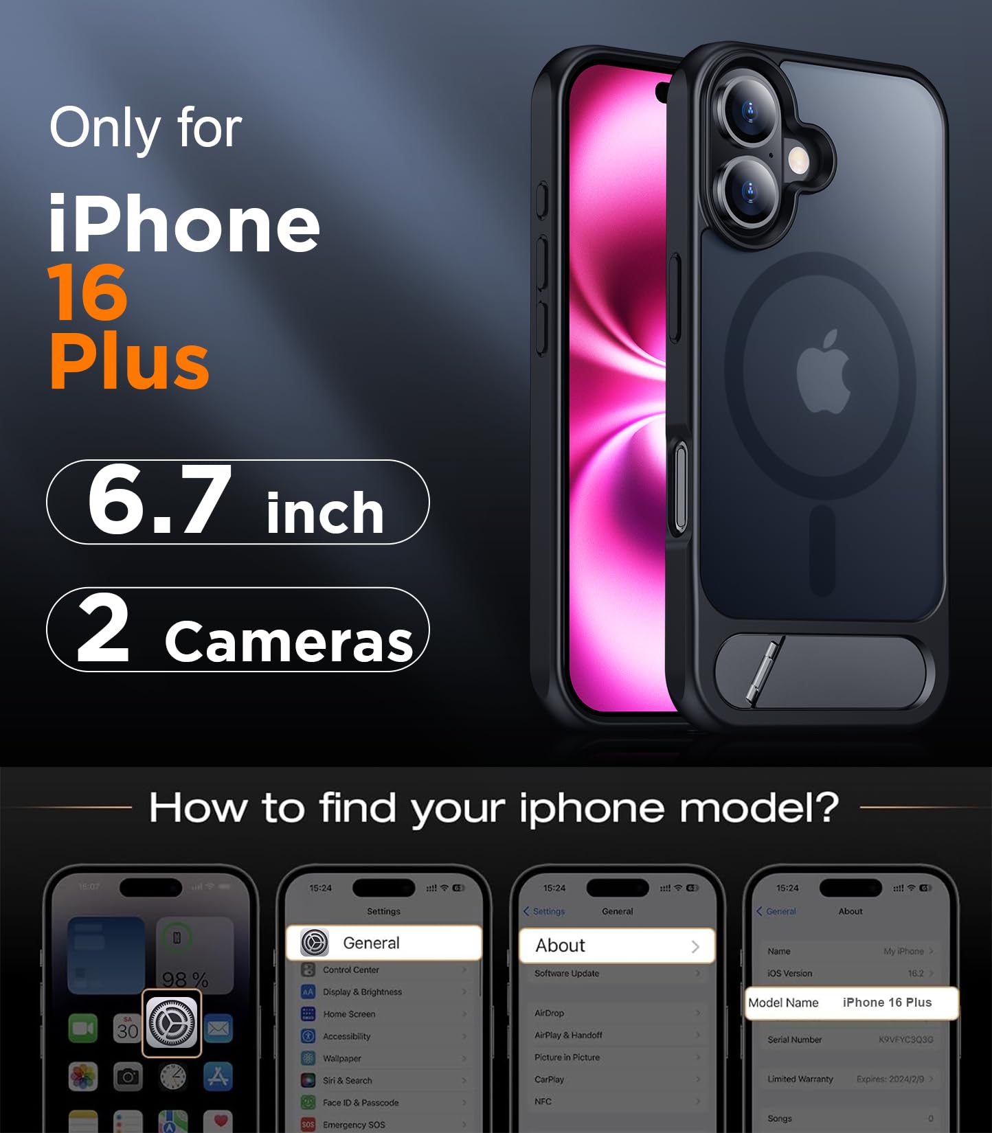 Foto 3 pulgar | Funda Magnética Temdan Compatible Con Iphone 16 Plus - Venta Internacional.