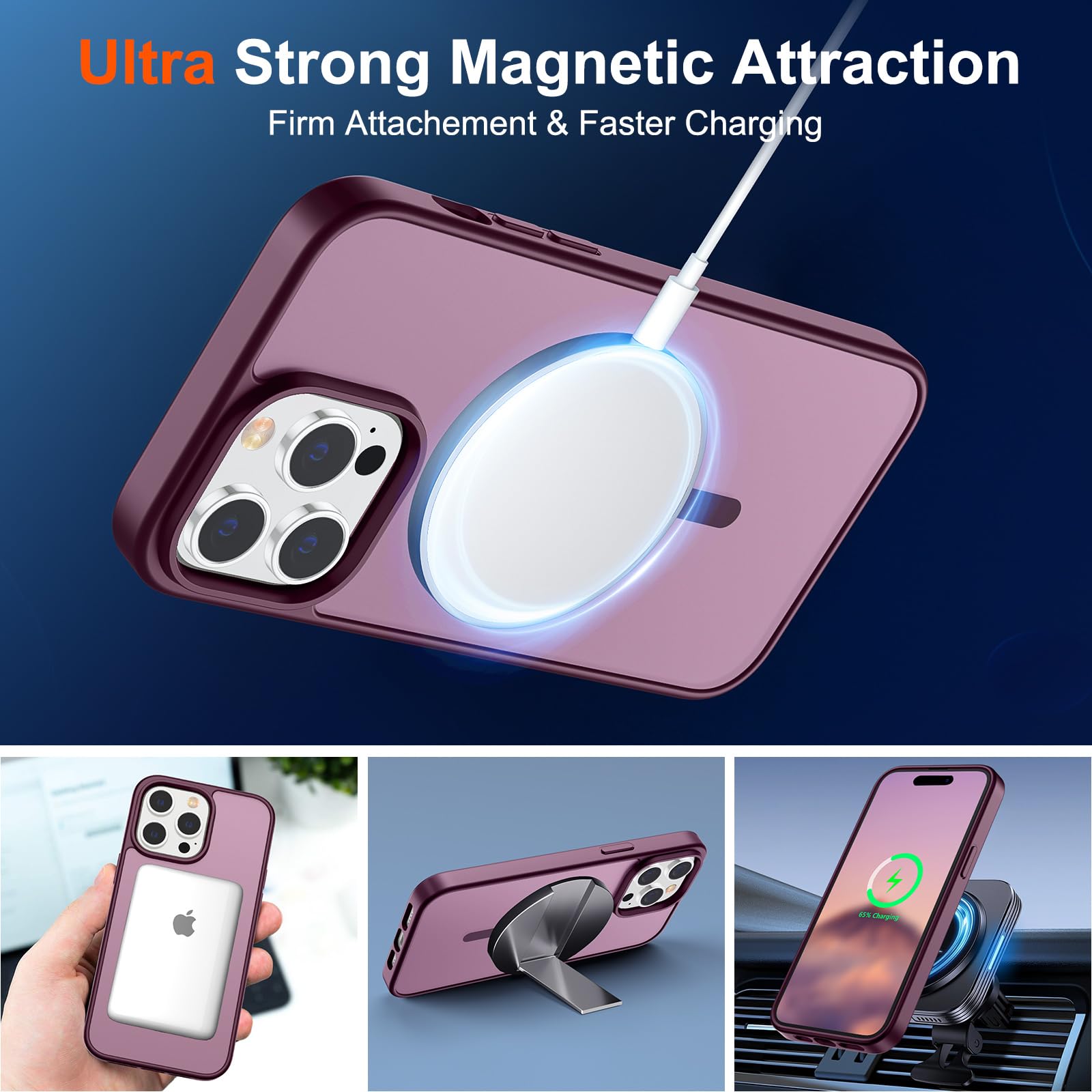Foto 6 pulgar | Funda Magnética Supfine Para Iphone 14 Pro Max, Color Rojo Vino - Venta Internacional.