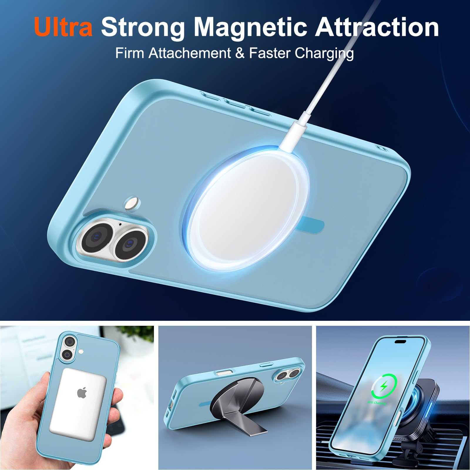 Foto 6 pulgar | Funda Magnética Supfine Para Iphone 16, Color Azul Claro - Venta Internacional.