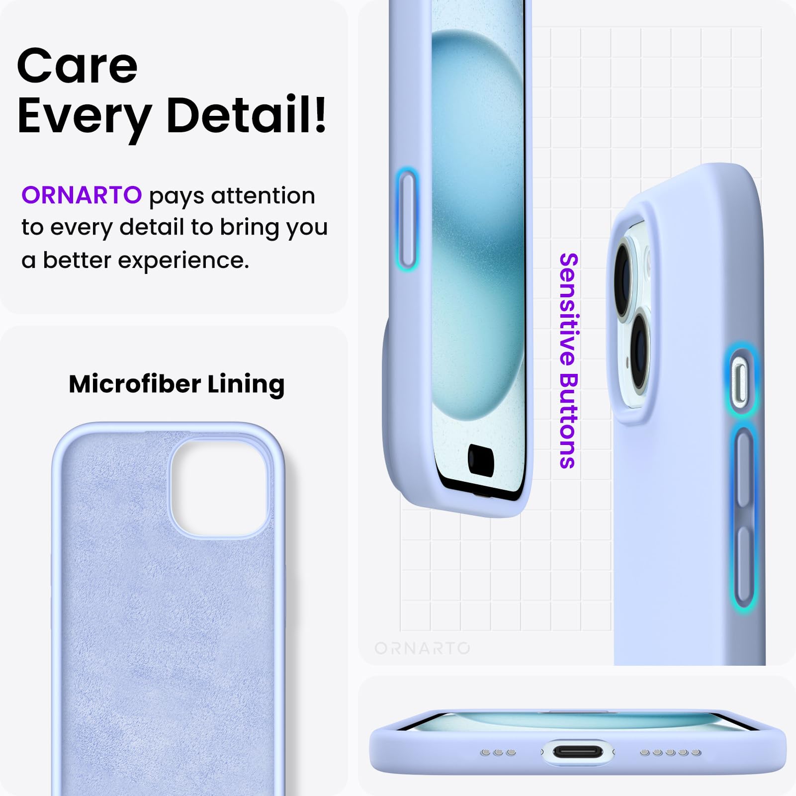 Foto 6 pulgar | Funda De Teléfono Ornarto Compatible Con Iphone 15 6.1 Baby Blue - Venta Internacional.