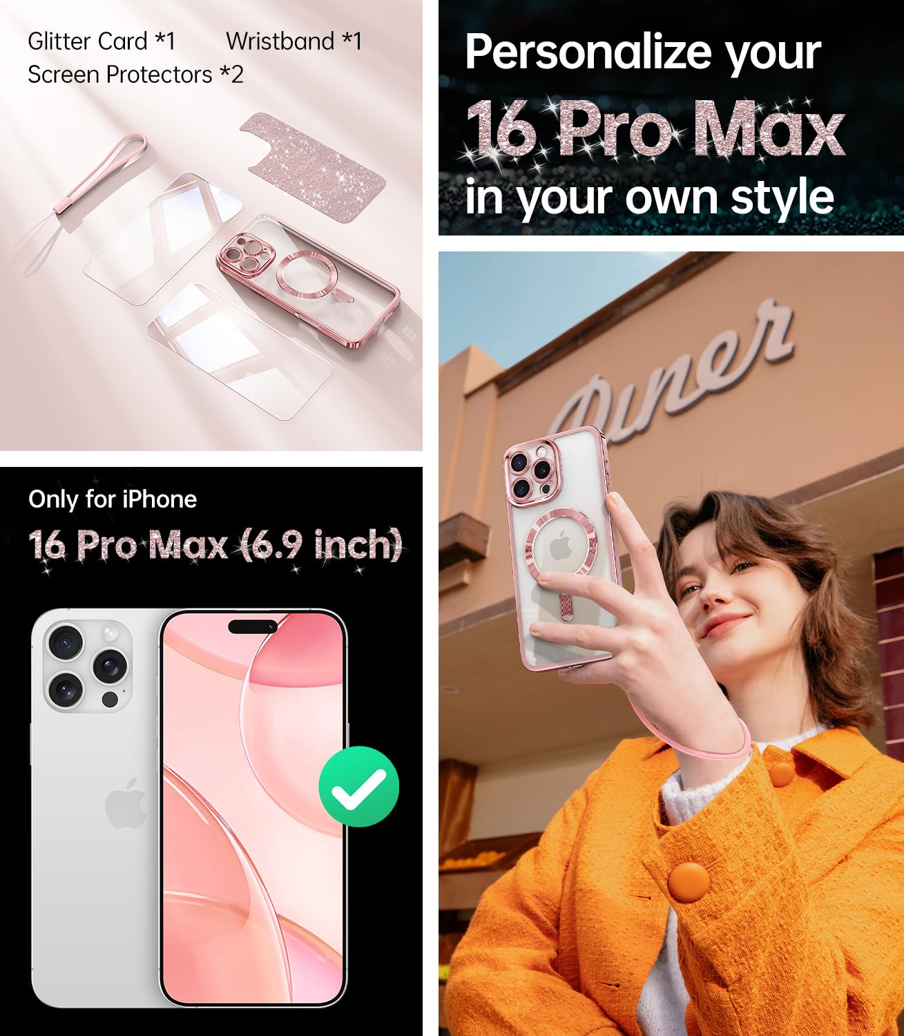 Foto 3 pulgar | Funda De Teléfono Meifigno Diseñada Para Iphone 16 Pro Max Rose Gold - Venta Internacional.