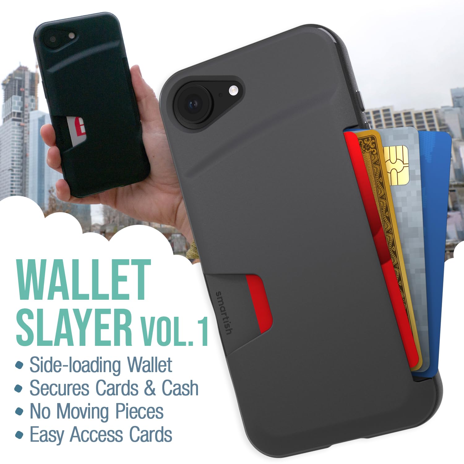 Foto 3 pulgar | Funda Tipo Cartera Smartish  Para Iphone 16e Wallet Slayer Vol. 1, Negra - Venta Internacional.