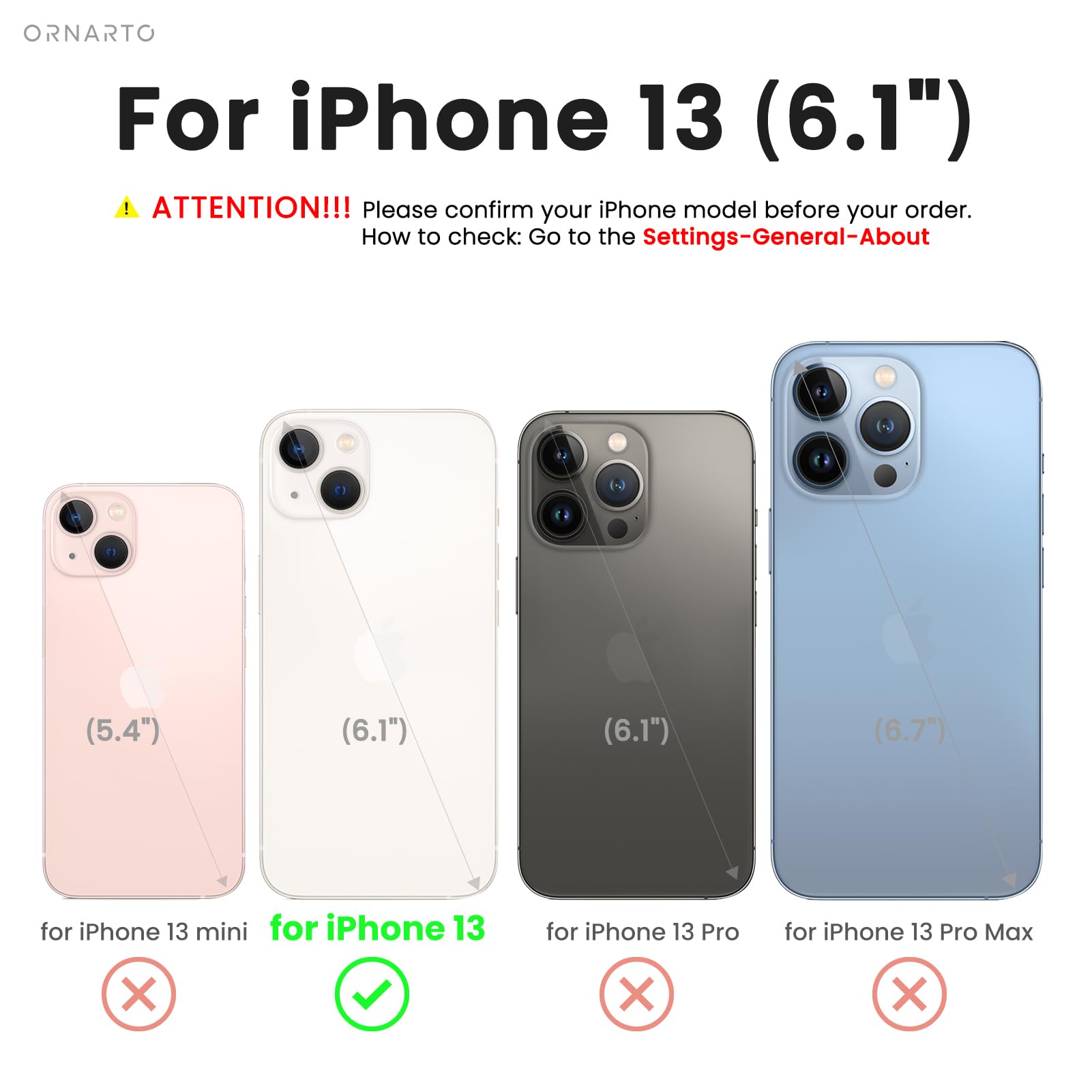 Foto 3 pulgar | Funda De Teléfono Ornarto Compatible Con Iphone 13 6.1 - Midnight - Venta Internacional.