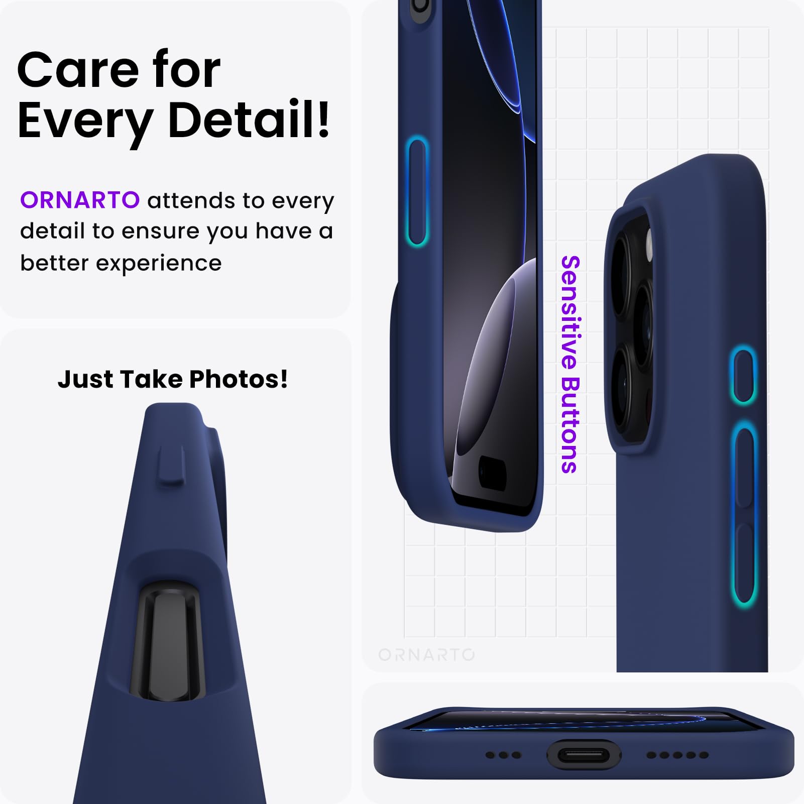 Foto 6 pulgar | Funda De Teléfono Ornarto Compatible Con Iphone 16 Pro 6.3 - Azul Marino - Venta Internacional.
