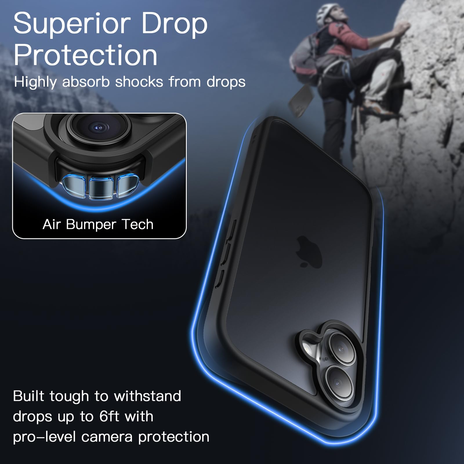 Foto 3 | Funda Jetech Matte Para Iphone 16 De 6.1 Pulgadas, Negra - Venta Internacional.