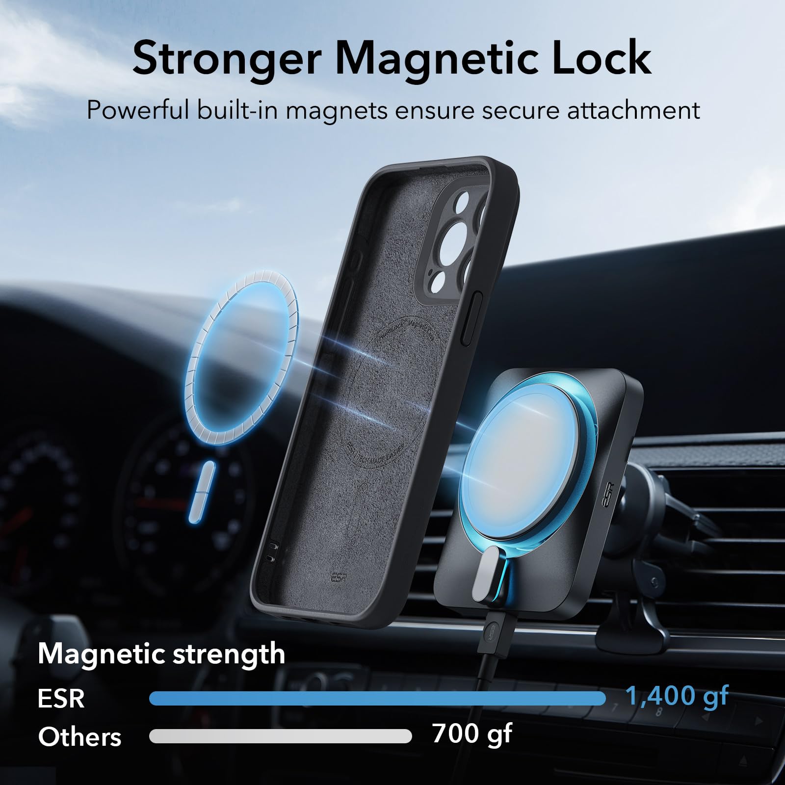 Foto 4 pulgar | Funda Esr Para Iphone 15 Pro Max Con Silicona Negra Magsafe - Venta Internacional.