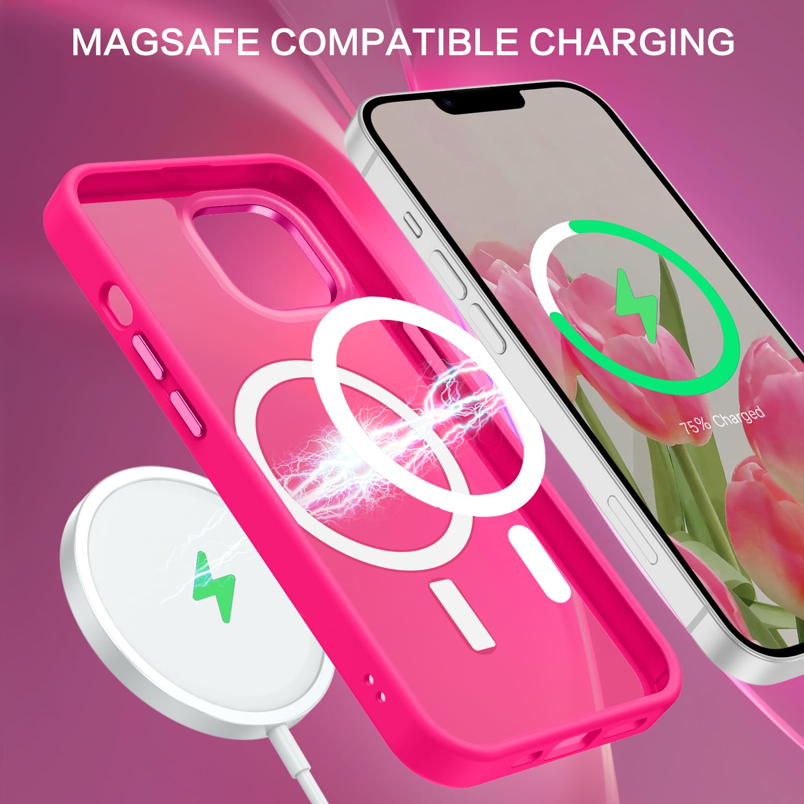 Foto 3 pulgar | Funda De Teléfono Bentoben Para Iphone 14 Plus, Translúcida, Rosa Intenso - Venta Internacional.