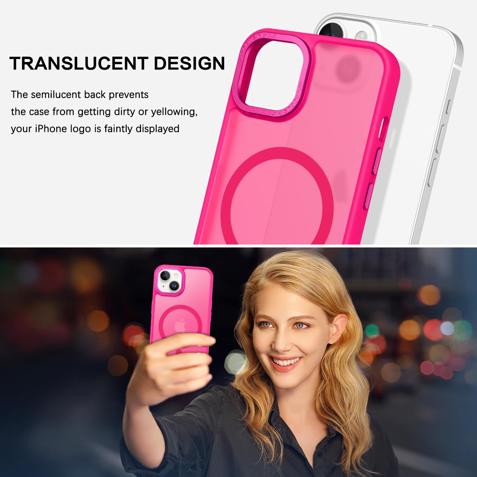 Foto 4 pulgar | Funda De Teléfono Bentoben Para Iphone 14 Plus, Translúcida, Rosa Intenso - Venta Internacional.