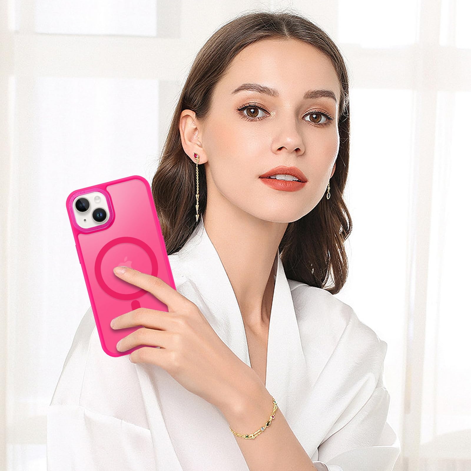 Foto 8 pulgar | Funda De Teléfono Bentoben Para Iphone 14 Plus, Translúcida, Rosa Intenso - Venta Internacional.