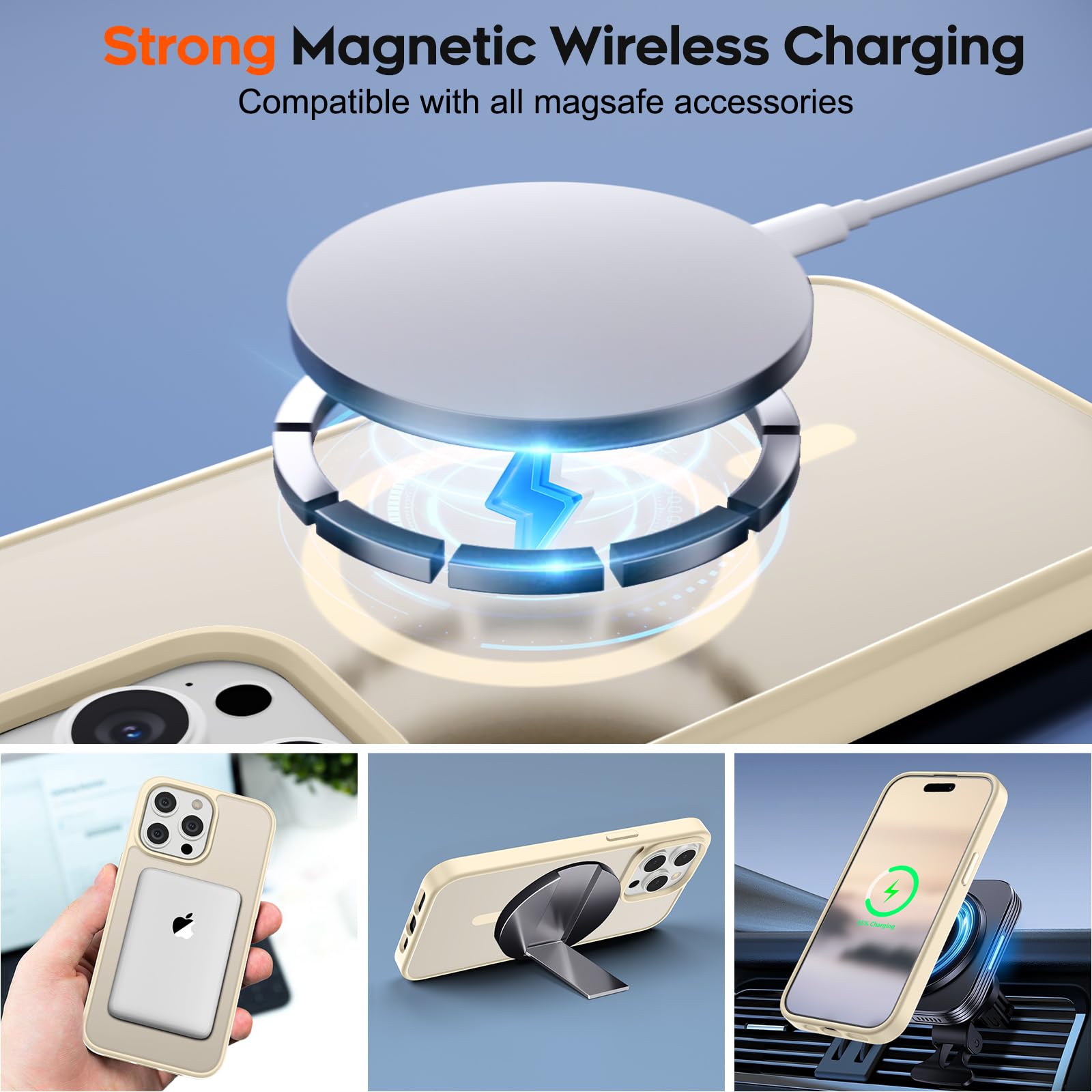 Foto 3 | Funda Magnética Supfine Para Iphone 15 Pro Max, Color Blanco Envejecido - Venta Internacional.