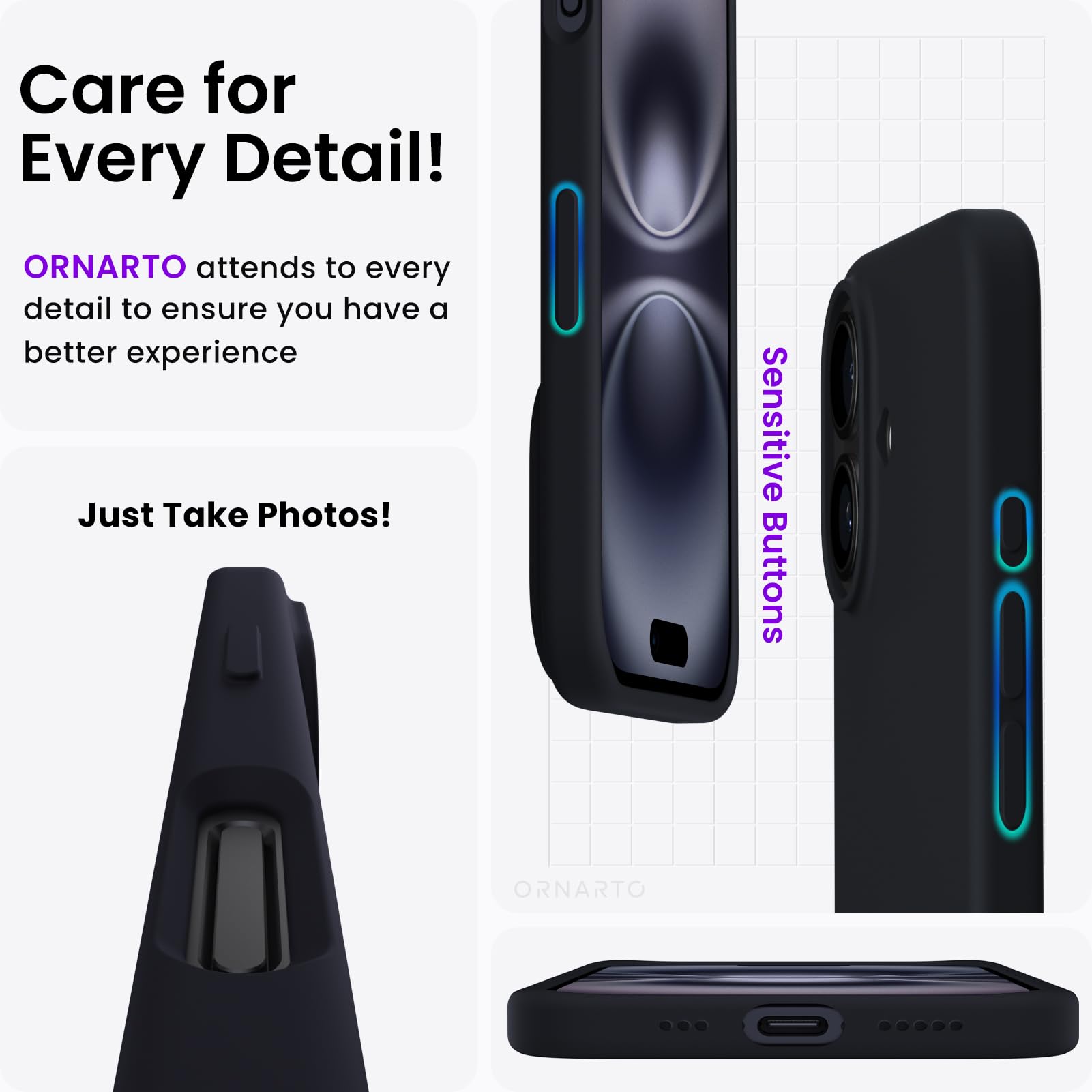 Foto 6 pulgar | Funda De Teléfono Ornarto Compatible Con Iphone 16 6.1 - Negra - Venta Internacional.