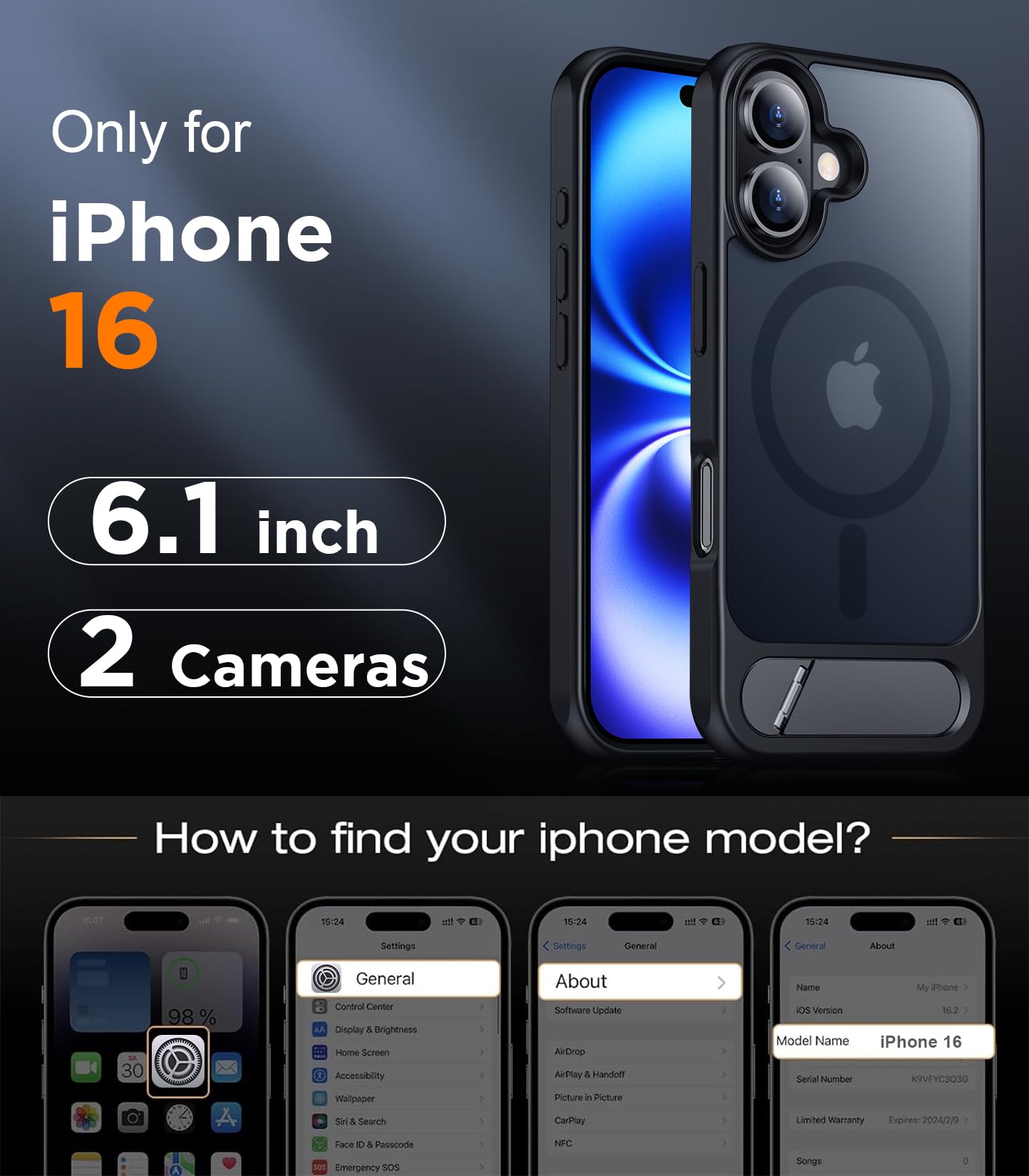 Foto 3 pulgar | Funda De Teléfono Temdan Magnetic Compatible Con Iphone 16 6.1 - Venta Internacional.