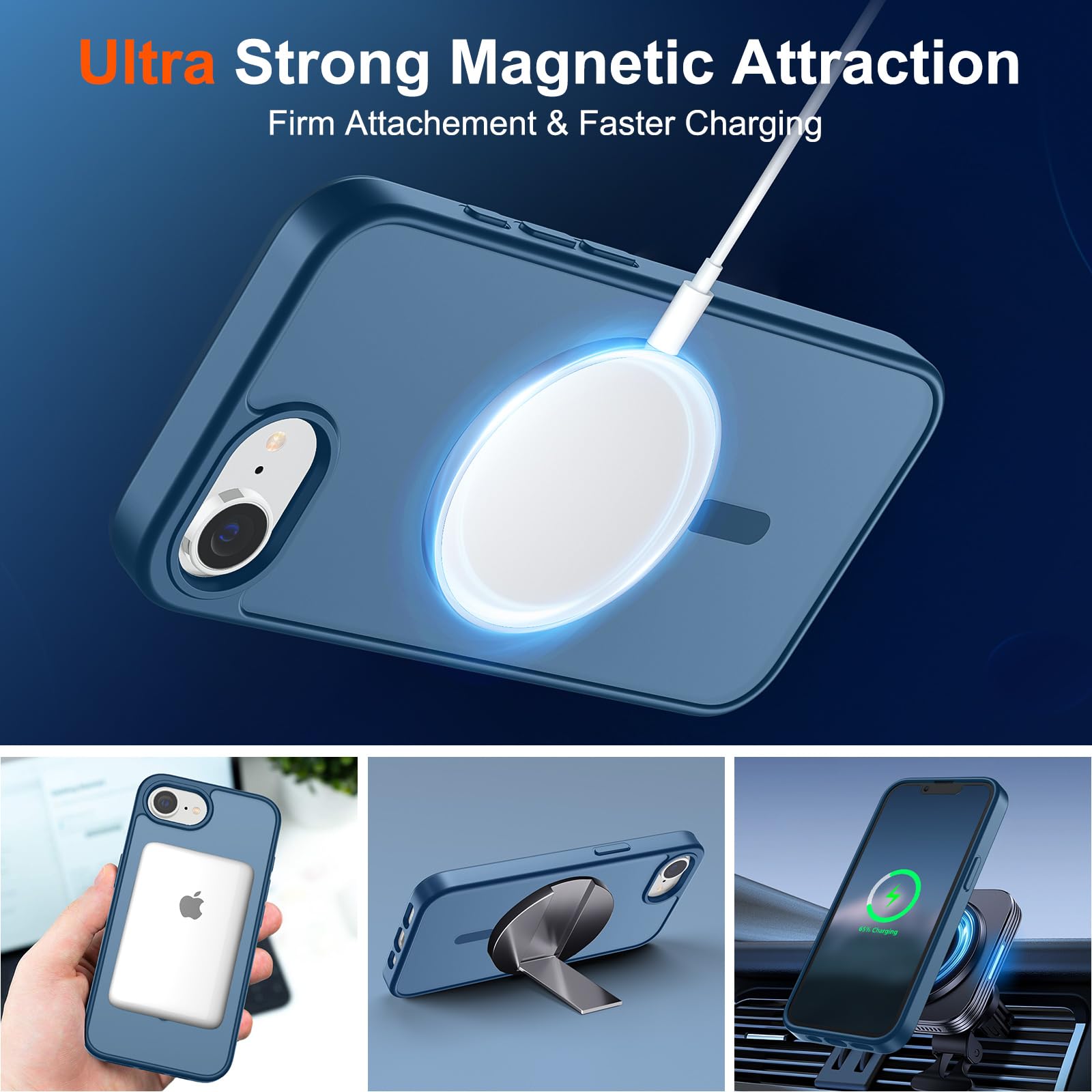 Foto 6 pulgar | Funda Magnética Supfine Para Iphone 16e 2025, Color Azul Oscuro - Venta Internacional.