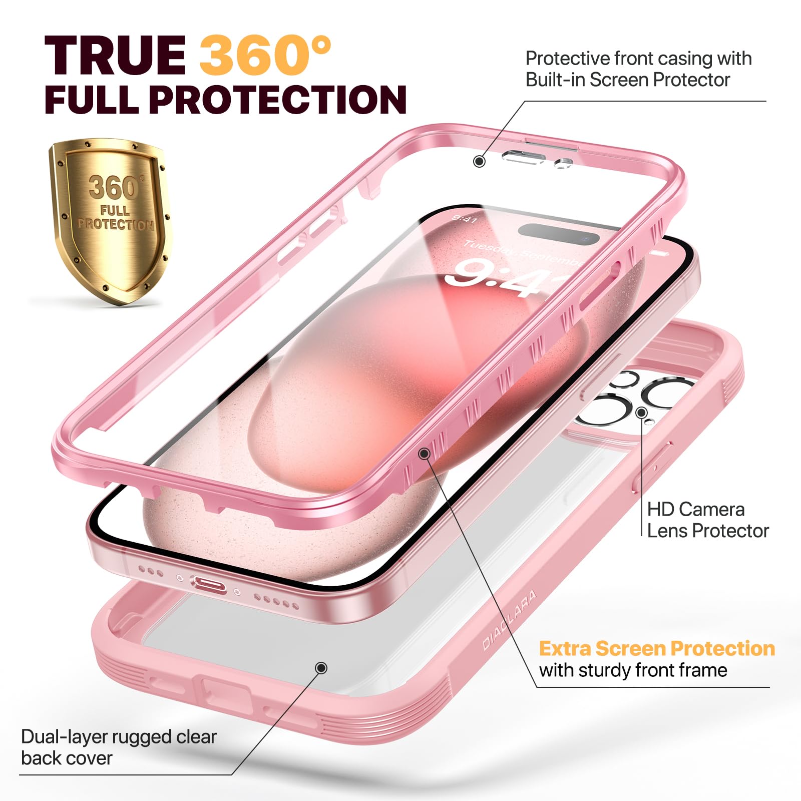 Foto 2 | Funda Para Teléfono Diaclara Diseñada Para Iphone 15 6.1 (rosa Coral) - Venta Internacional.