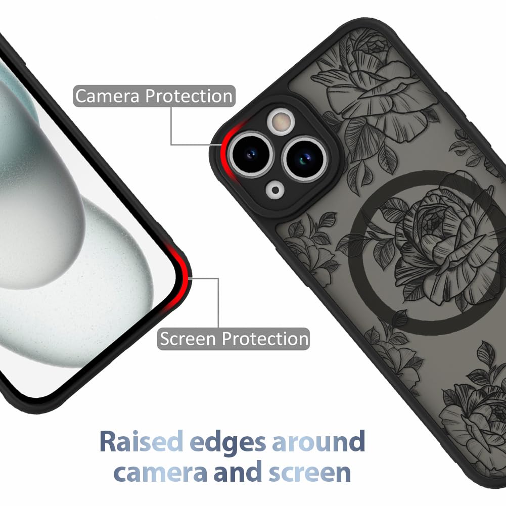 Foto 3 pulgar | Funda De Teléfono Aigomara Para Iphone 15 Con Magsafe Black Flower - Venta Internacional.