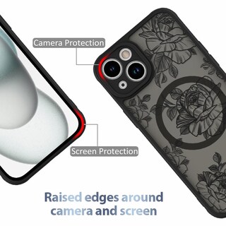 Foto 2 | Funda De Teléfono Aigomara Para Iphone 15 Con Magsafe Black Flower - Venta Internacional.