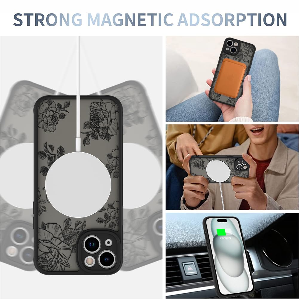 Foto 4 pulgar | Funda De Teléfono Aigomara Para Iphone 15 Con Magsafe Black Flower - Venta Internacional.