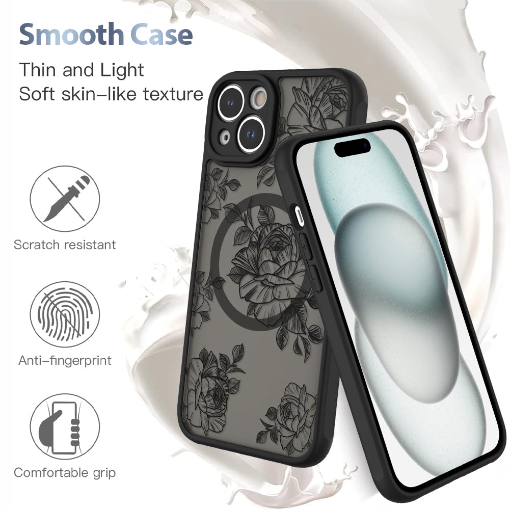 Foto 6 pulgar | Funda De Teléfono Aigomara Para Iphone 15 Con Magsafe Black Flower - Venta Internacional.
