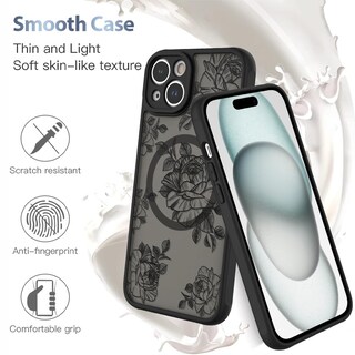 Foto 5 | Funda De Teléfono Aigomara Para Iphone 15 Con Magsafe Black Flower - Venta Internacional.