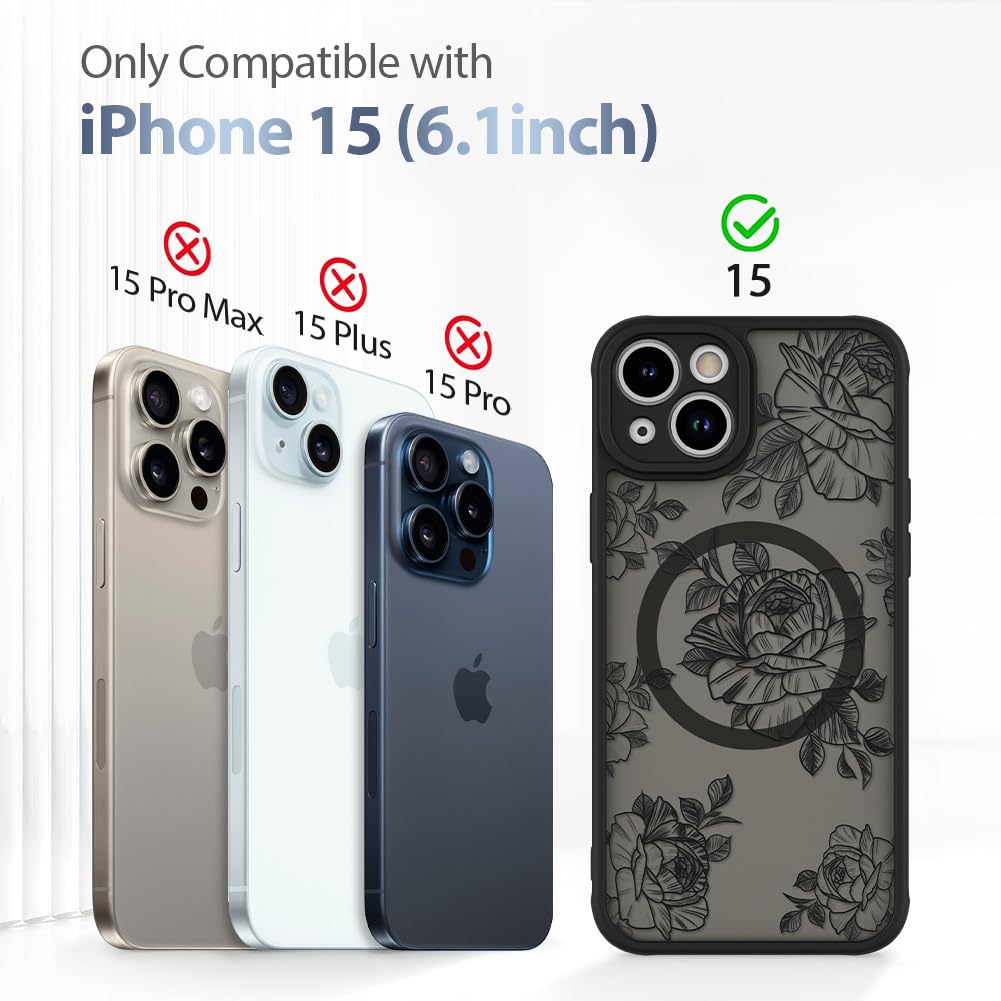Foto 8 pulgar | Funda De Teléfono Aigomara Para Iphone 15 Con Magsafe Black Flower - Venta Internacional.