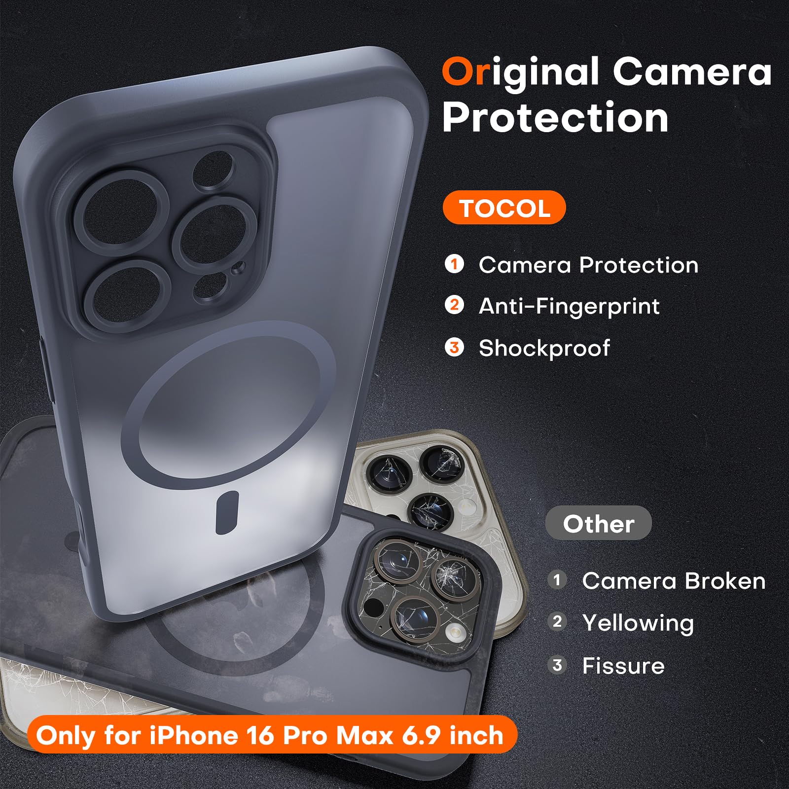 Foto 6 pulgar | Funda De Teléfono Tocol 3 En 1 Para Iphone 16 Pro Max De 6.9 Pulgadas Negra - Venta Internacional.