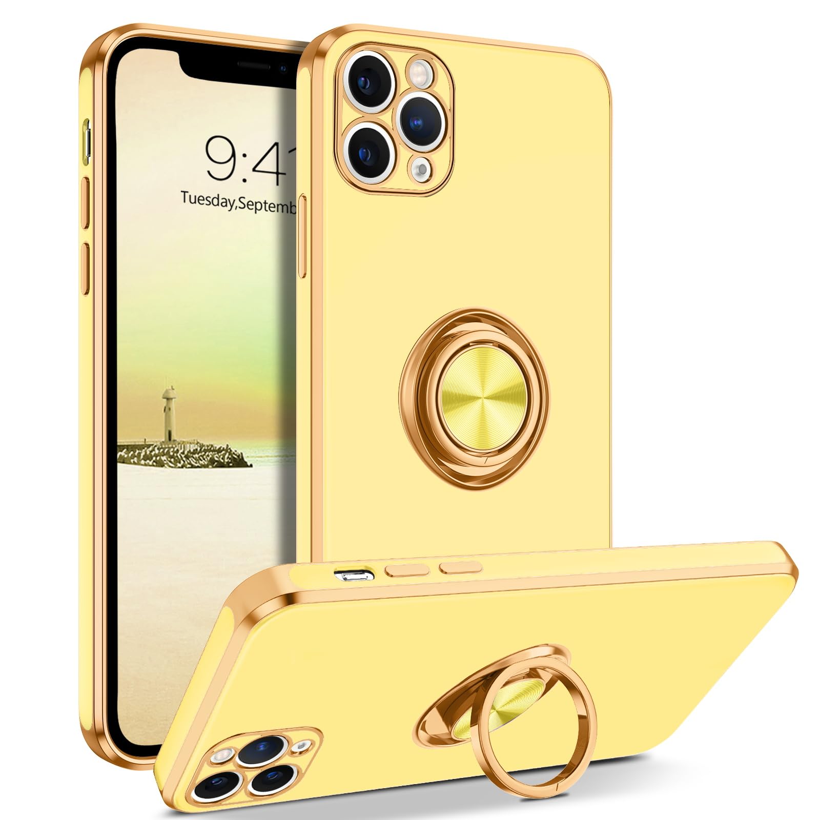Funda De Teléfono Bentoben Para Iphone 11 Pro Max Con Soporte Amarillo - Venta Internacional.