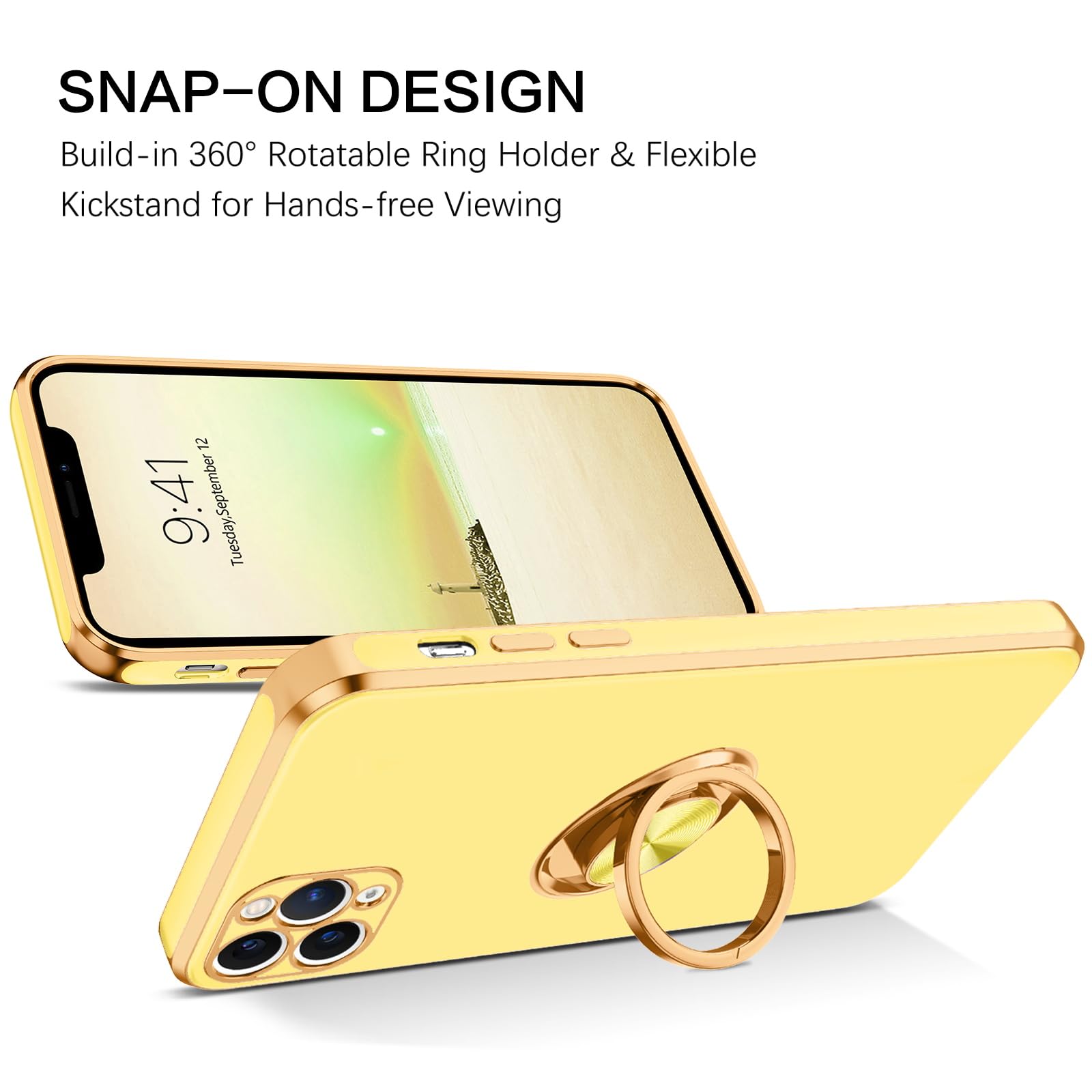 Foto 5 pulgar | Funda De Teléfono Bentoben Para Iphone 11 Pro Max Con Soporte Amarillo - Venta Internacional.