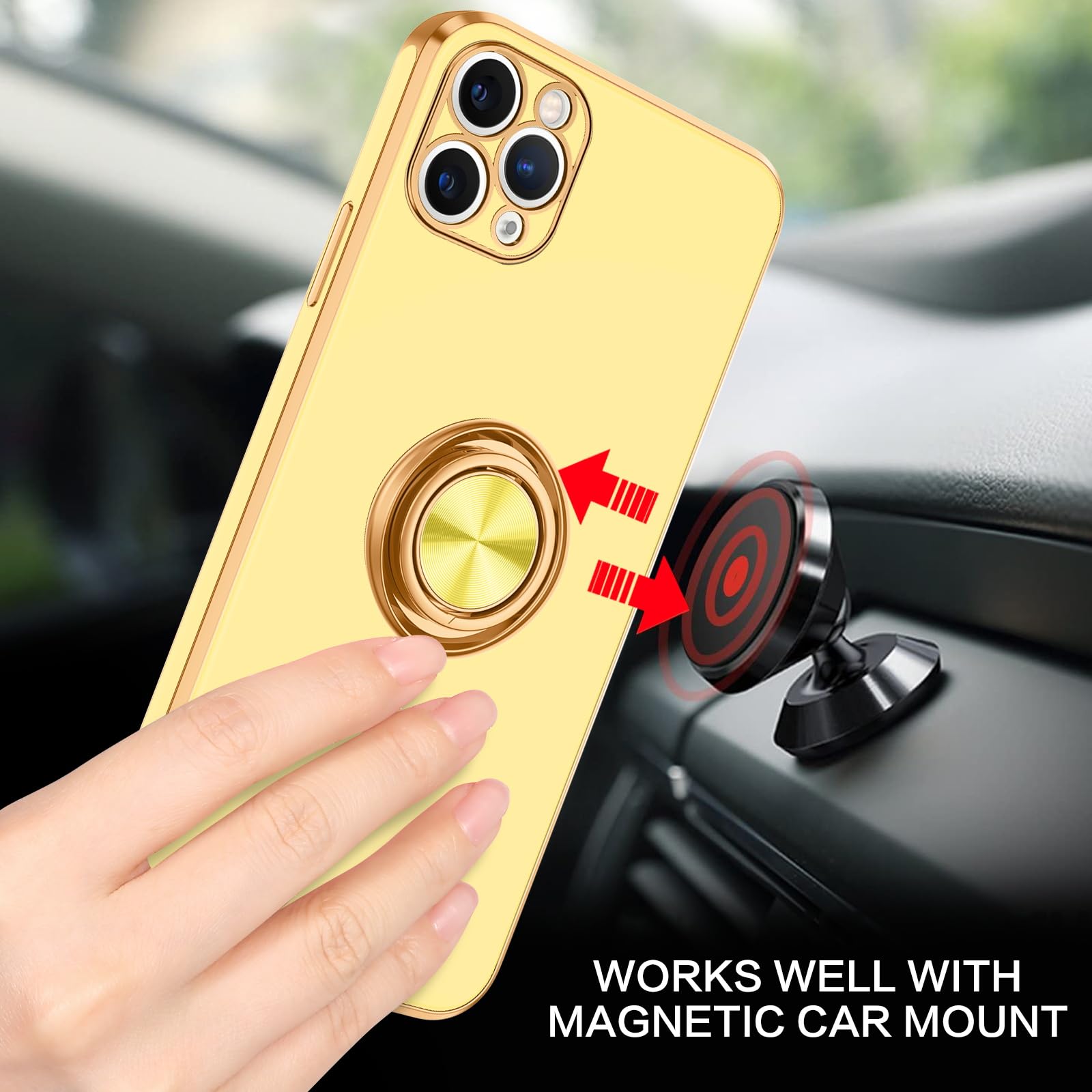 Foto 7 pulgar | Funda De Teléfono Bentoben Para Iphone 11 Pro Max Con Soporte Amarillo - Venta Internacional.