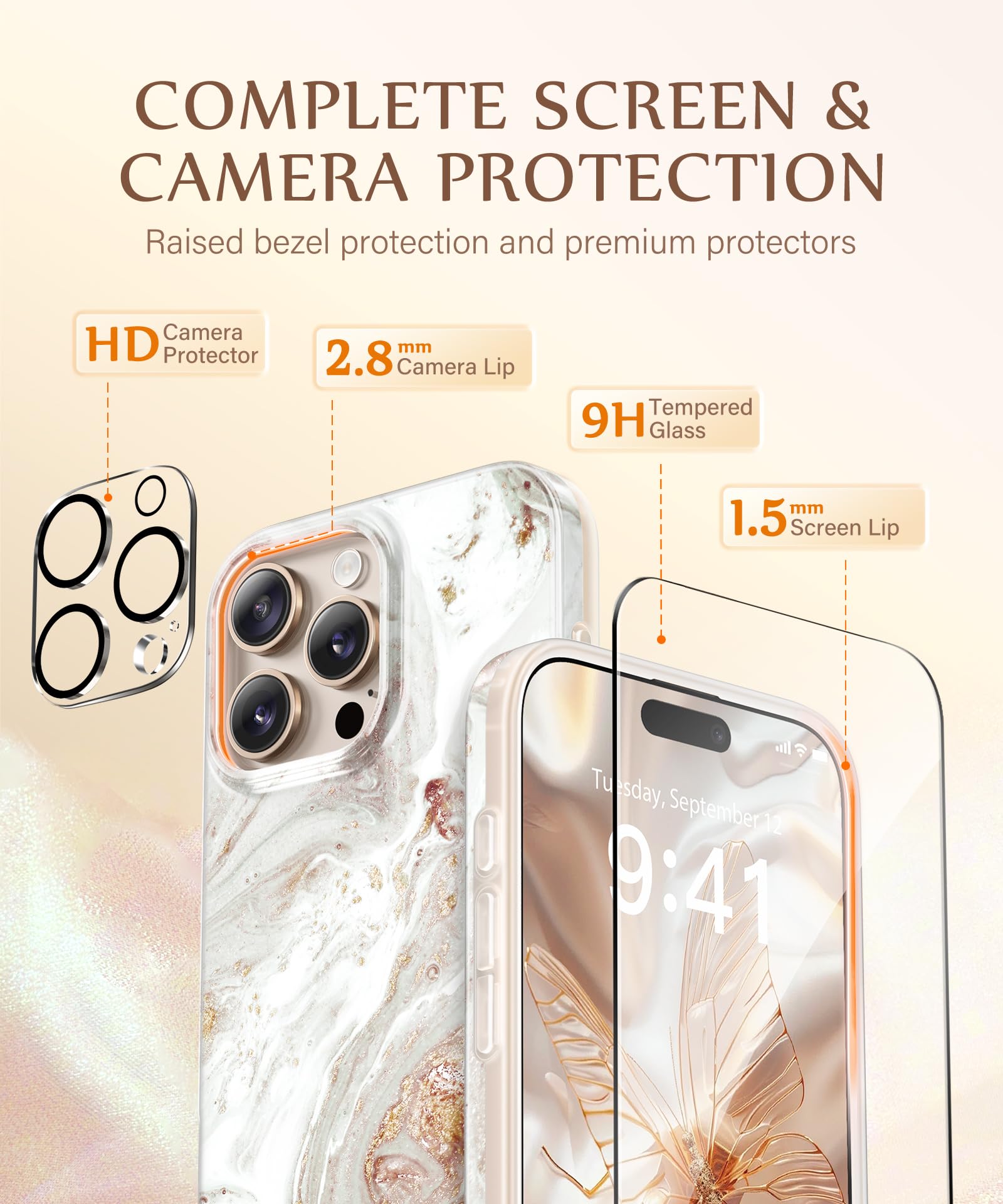 Foto 8 pulgar | Funda De Teléfono Gviewin Para Iphone 16 Pro Con Protectores De Pantalla Y Lentes - Venta Internacional.