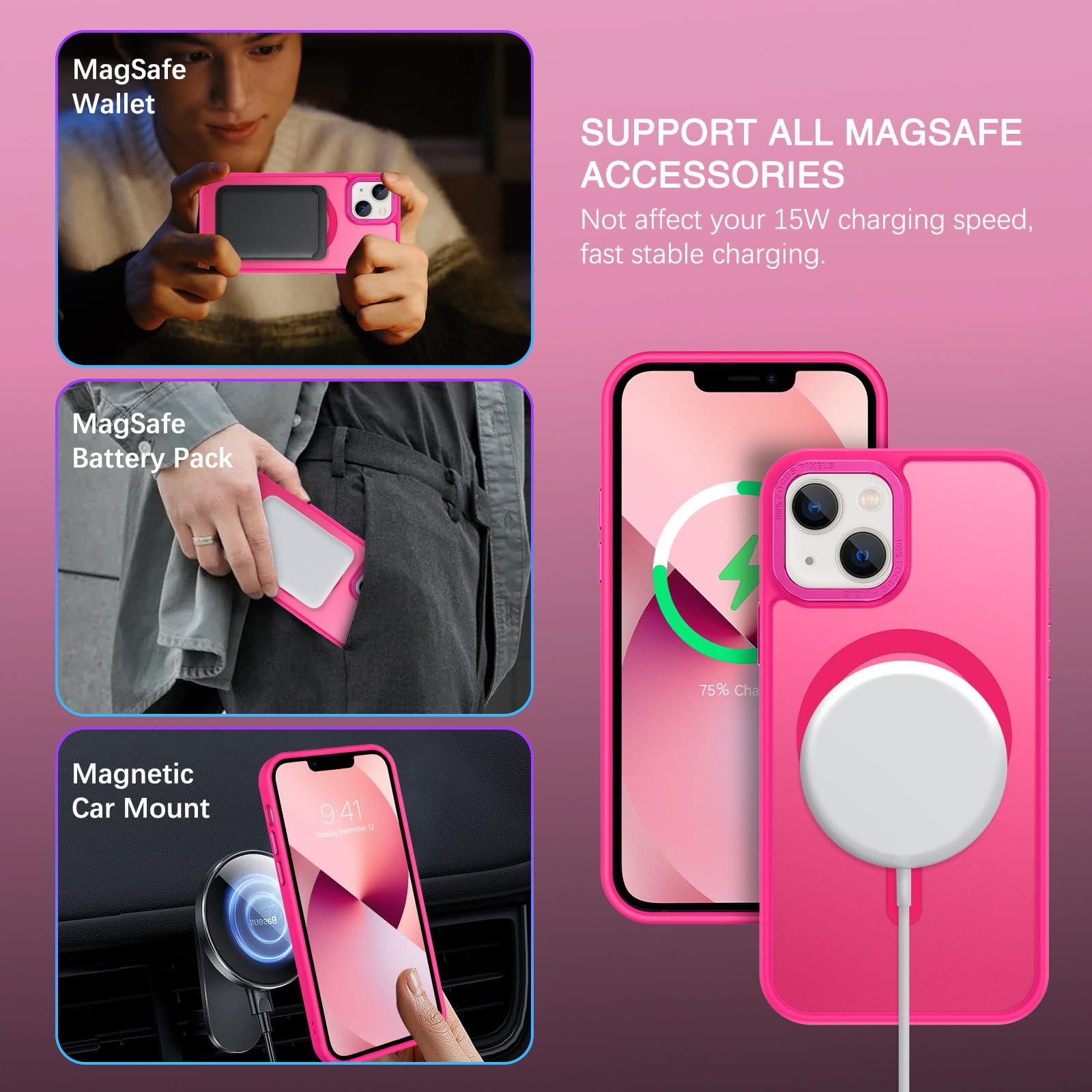 Foto 3 pulgar | Funda De Teléfono Bentoben Para Iphone 13 Mini, Translúcida, Rosa Intenso - Venta Internacional.