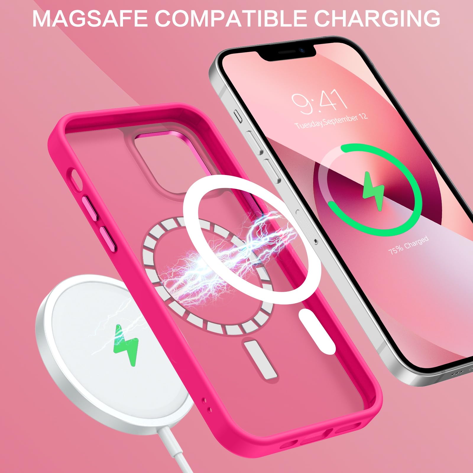 Foto 5 pulgar | Funda De Teléfono Bentoben Para Iphone 13 Mini, Translúcida, Rosa Intenso - Venta Internacional.