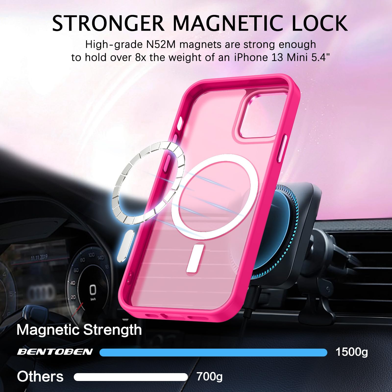 Foto 7 pulgar | Funda De Teléfono Bentoben Para Iphone 13 Mini, Translúcida, Rosa Intenso - Venta Internacional.