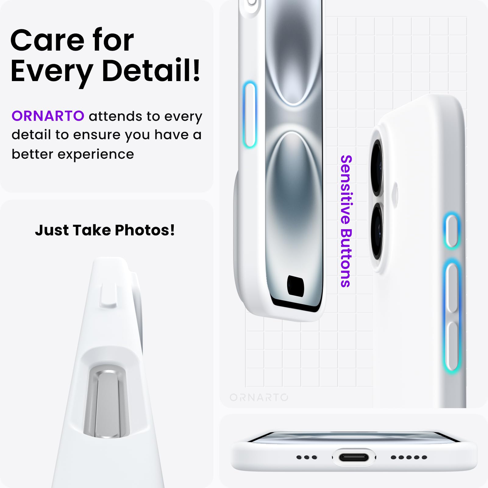 Foto 5 | Funda De Teléfono Ornarto Compatible Con Iphone 16 6.1 - Blanca - Venta Internacional.