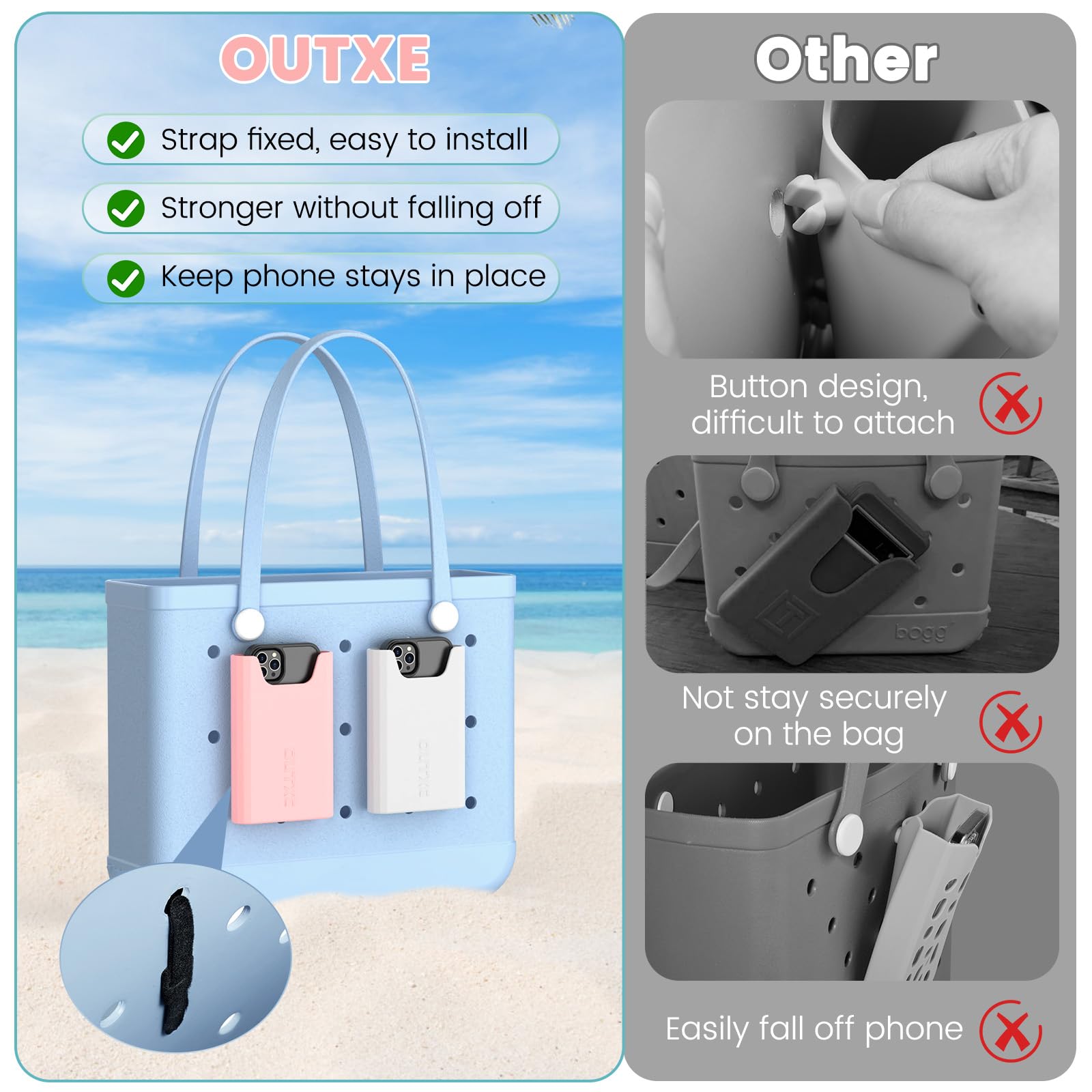 Foto 5 pulgar | Soporte De Teléfono Para Bogg Bag Outxe, Paquete De 2, Blanco Y Rosa - Venta Internacional.