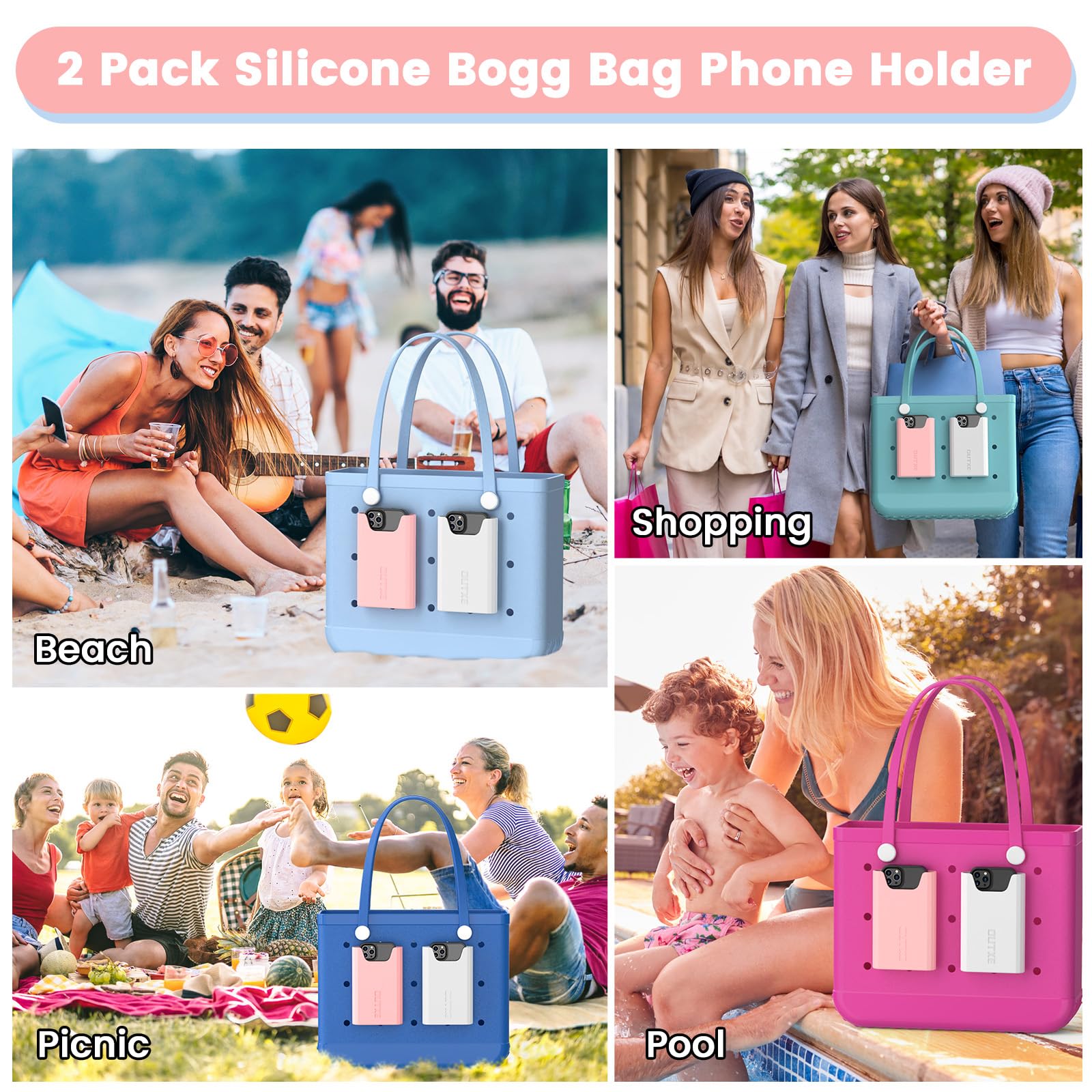 Foto 7 pulgar | Soporte De Teléfono Para Bogg Bag Outxe, Paquete De 2, Blanco Y Rosa - Venta Internacional.