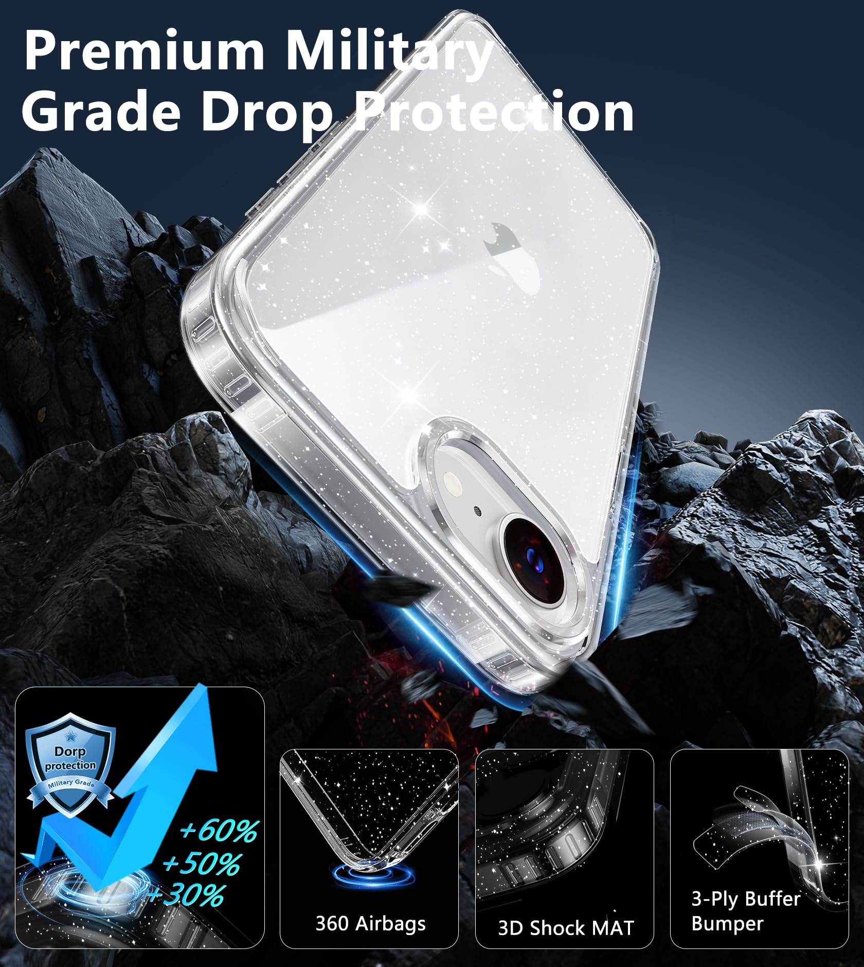 Foto 7 pulgar | Funda De Teléfono Fntcase Para Iphone Se 4 Con Purpurina Transparente - Venta Internacional.
