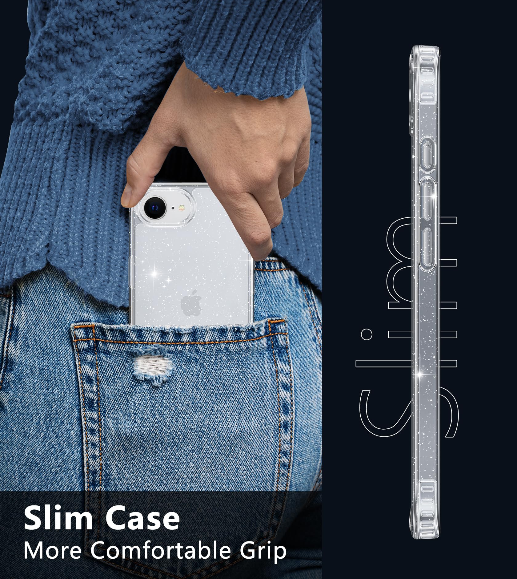 Foto 8 pulgar | Funda De Teléfono Fntcase Para Iphone Se 4 Con Purpurina Transparente - Venta Internacional.