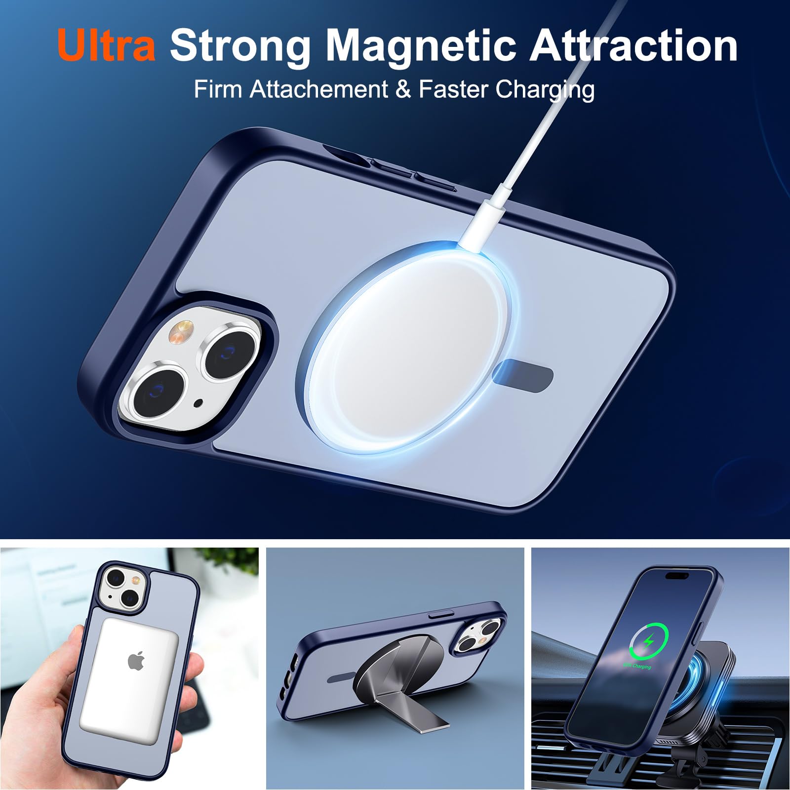Foto 6 pulgar | Funda Magnética Supfine Para Iphone 15, Color Azul Marino - Venta Internacional.