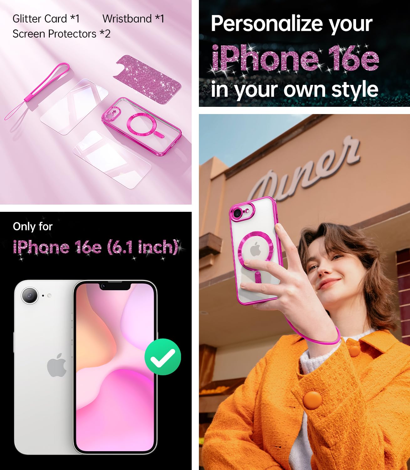 Foto 3 pulgar | Funda De Teléfono Meifigno Diseñada Para Iphone 16e 6.1, Color Rosa Intenso - Venta Internacional.