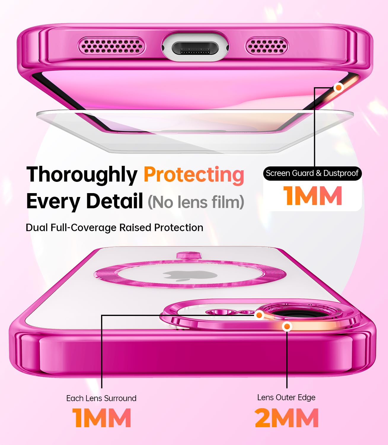 Foto 5 pulgar | Funda De Teléfono Meifigno Diseñada Para Iphone 16e 6.1, Color Rosa Intenso - Venta Internacional.