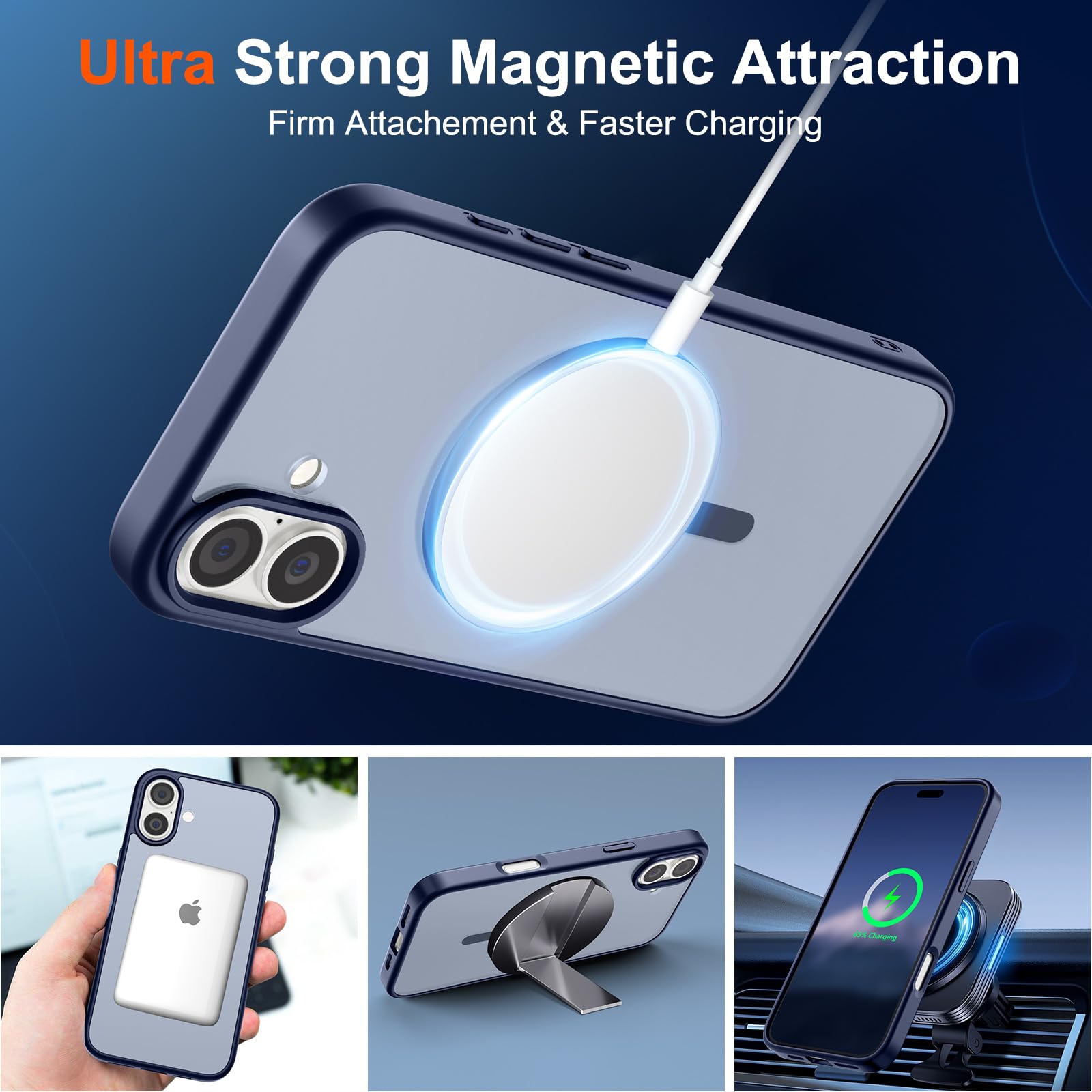Foto 6 pulgar | Funda Magnética Supfine Para Iphone 16, Color Azul Marino - Venta Internacional.