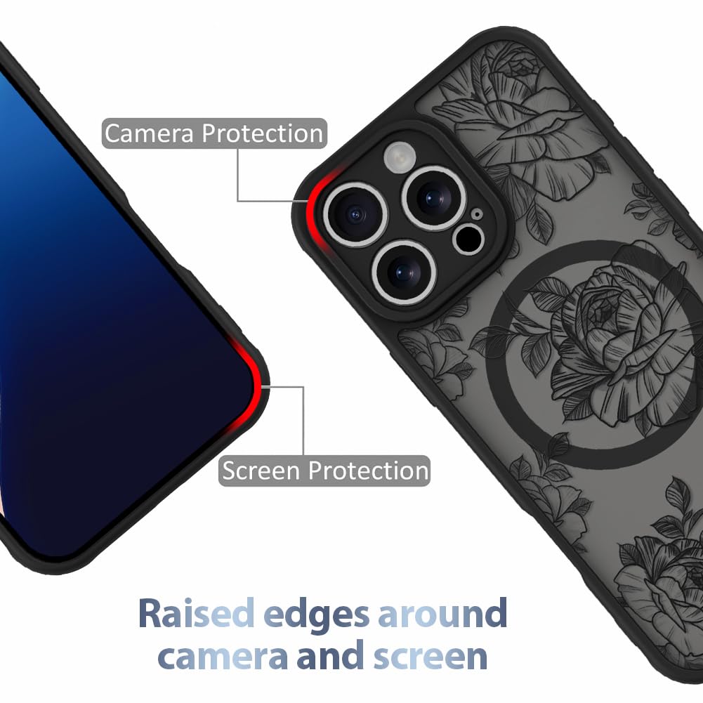Foto 3 pulgar | Funda De Teléfono Aigomara Para Iphone 16 Pro Max Con Magsafe Black Flower - Venta Internacional.