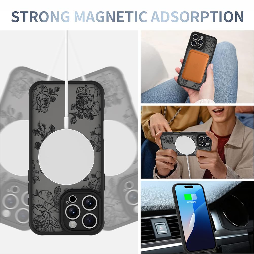 Foto 4 pulgar | Funda De Teléfono Aigomara Para Iphone 16 Pro Max Con Magsafe Black Flower - Venta Internacional.