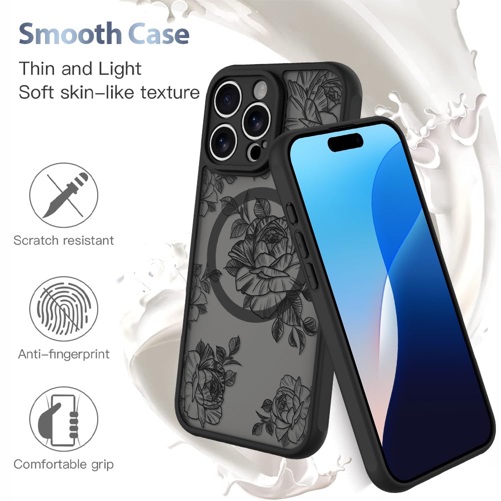 Foto 6 pulgar | Funda De Teléfono Aigomara Para Iphone 16 Pro Max Con Magsafe Black Flower - Venta Internacional.
